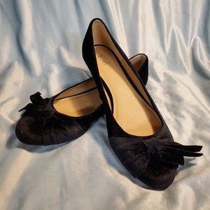 Black Velvet Tie Flats